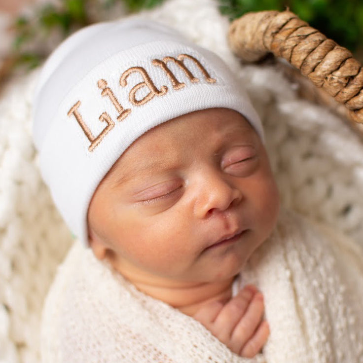 Personalized White Newborn Baby Boy Hospital Hat Newborn Hats Infant Hats