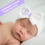 Newborn Baby Girl Hospital Beanie Hat with Embroidered Monogram Bow, Infant Baby Hat Newborn Hat
