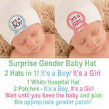 Baby Hospital Beanie Hat for Boy Or Girl - White Color Hat with 2 Ribbon Patches Infant Hat Newborn Hat