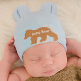 Newborn baby Boy or Girl Hospital Beanie Hat with Bear Ear, Blue, White or Tan Color, Baby Bear Patch, Gender Neutral