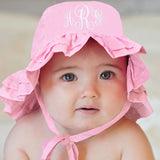 Personalized Light Pink Baby Sun Hat With Embroidered Double Ruffle Brim With UPF 50 Sun Protection Infant Summer Hat