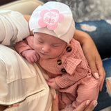 Little Sis Flower Patch White Big Bow Newborn Girl Hospital Hat Infant Hat Newborn Hat