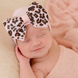 Pink Color Newborn Baby Girl Hospital Beanie Hat with Leopard Bow - Newborn Baby Hat Infant Hat