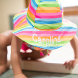 Personalized Bright Rainbow Stripe Wide Brim Sun Hat for Baby and Toddler Girls Infant Hat Newborn Summer Hat