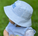 Personalized Baby and Toddler Boys Sun Hat, Blue & White Infant Hat Newborn Summer Hat