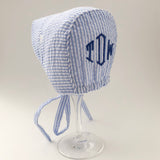 Blue and White Easter Bonnet for Baby Boy, Monogram Optional Infant Easter Hat, Newborn Sun Bonnet Summer Hat