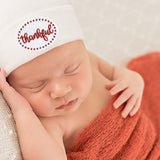Thankful Thanksgiving Patch White Newborn Hospital Beanie Hat, Gender Neutral Newborn Hat
