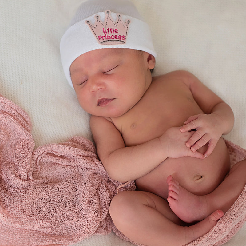 Little Princess Patch Newborn Girl Hospital Beanie Hat, Traditional Striped or White Infant Hat Newborn Hat