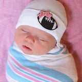 Pink or White Football Bow Patch Newborn Baby Girl Hospital Beanie Hat, Soft Pink Color or White Color Newborn Hat Infant Hat