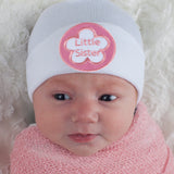 White Little Sister Newborn Girl Hospital Hat Infant Hat Newborn Hat