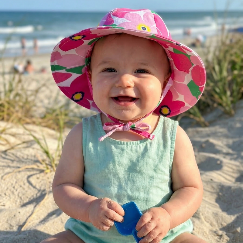 Personalized Pink and White Sun Baby and Toddler Girl With 50+ UPF Rating Infant Hat Newborn Summer Hat