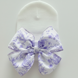 Newborn Hospital Hat with Toile Floral Bow - pink, blue and purple
