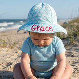 Personalized Baby Girl and Toddler Sun Hat With UPF 50+ Rating, Aqua Mermaid, Infant Hat Newborn Summer Hat