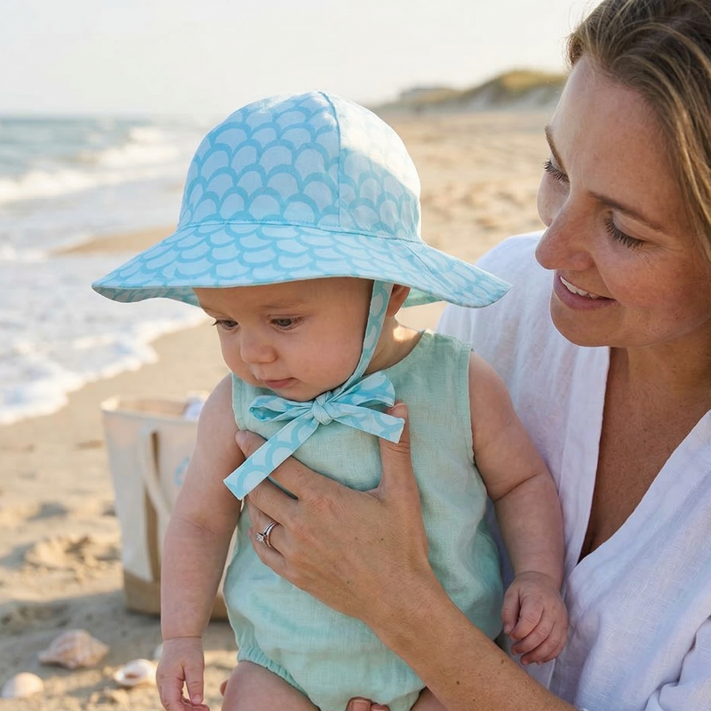 Personalized Baby Girl and Toddler Sun Hat With UPF 50+ Rating, Aqua Mermaid, Infant Hat Newborn Summer Hat