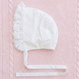 White Lace Eyelet Girl's Bonnet with Eyelet Trim Baby Bonnet - Monogram Optional Infant Hat Newborn Baby Sun Hat