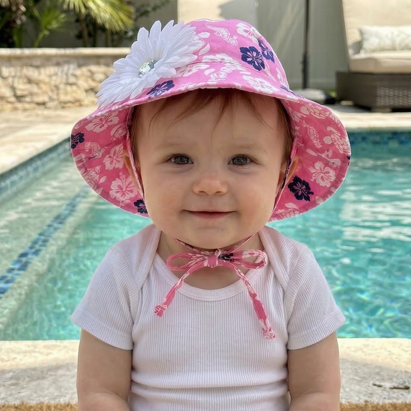 UPF 50+ Sun Hat with Decorative Flower