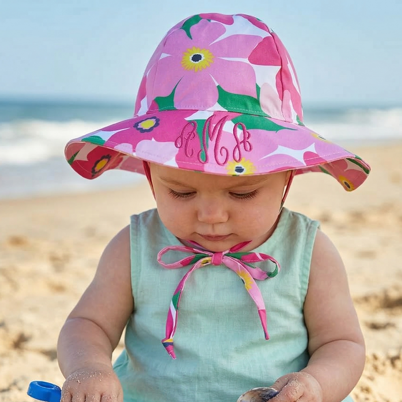 Personalized Pink and White Sun Baby and Toddler Girl With 50+ UPF Rating Infant Hat Newborn Summer Hat