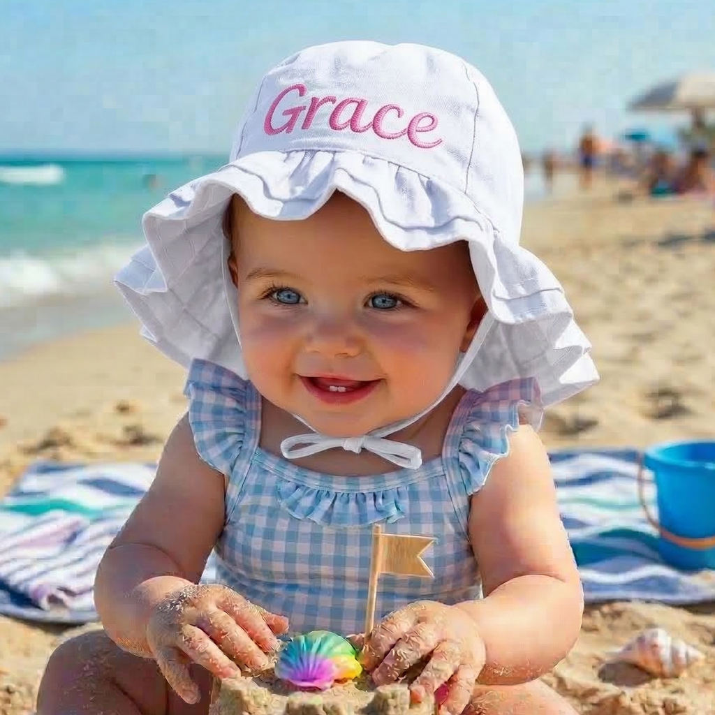 Personalized Hot Pink Baby Sun Hat With Embroidered Double Ruffle Brim & UPF 50+ Sun Protection Infant Hat Newborn Summer Hat 2-3 years PURPLE