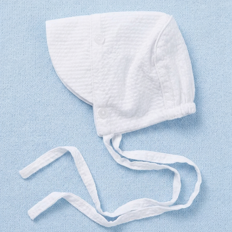 Seersucker White Bonnet for Baby Boys - Monogram Optional Newborn Hat Infant Summer Hat
