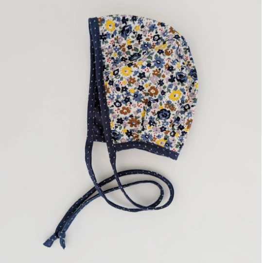 Blue and Yellow Floral Springtime Floral Baby Bonnet