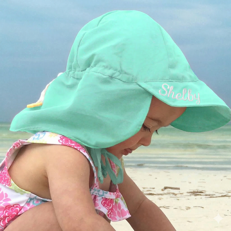 Personalized Baby and Toddler Sun Hat With Bright Pink Flap Protection Infant Hat Newborn Summer Hat