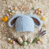 Baby Blue and Brown Bunny Bop Easter Hat Infant Winter Hat Newborn Crochet Baby Hat