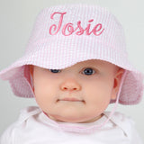 Pink & White Seersucker Personalized Sun Hat for Baby and Toddler Girls Newborn Hats Infant Summer Hat