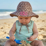 Leopard Print Wide Brim Sun Hat for Baby and Toddler Girls - Personalization Option Infant Hat Newborn Summer Hat