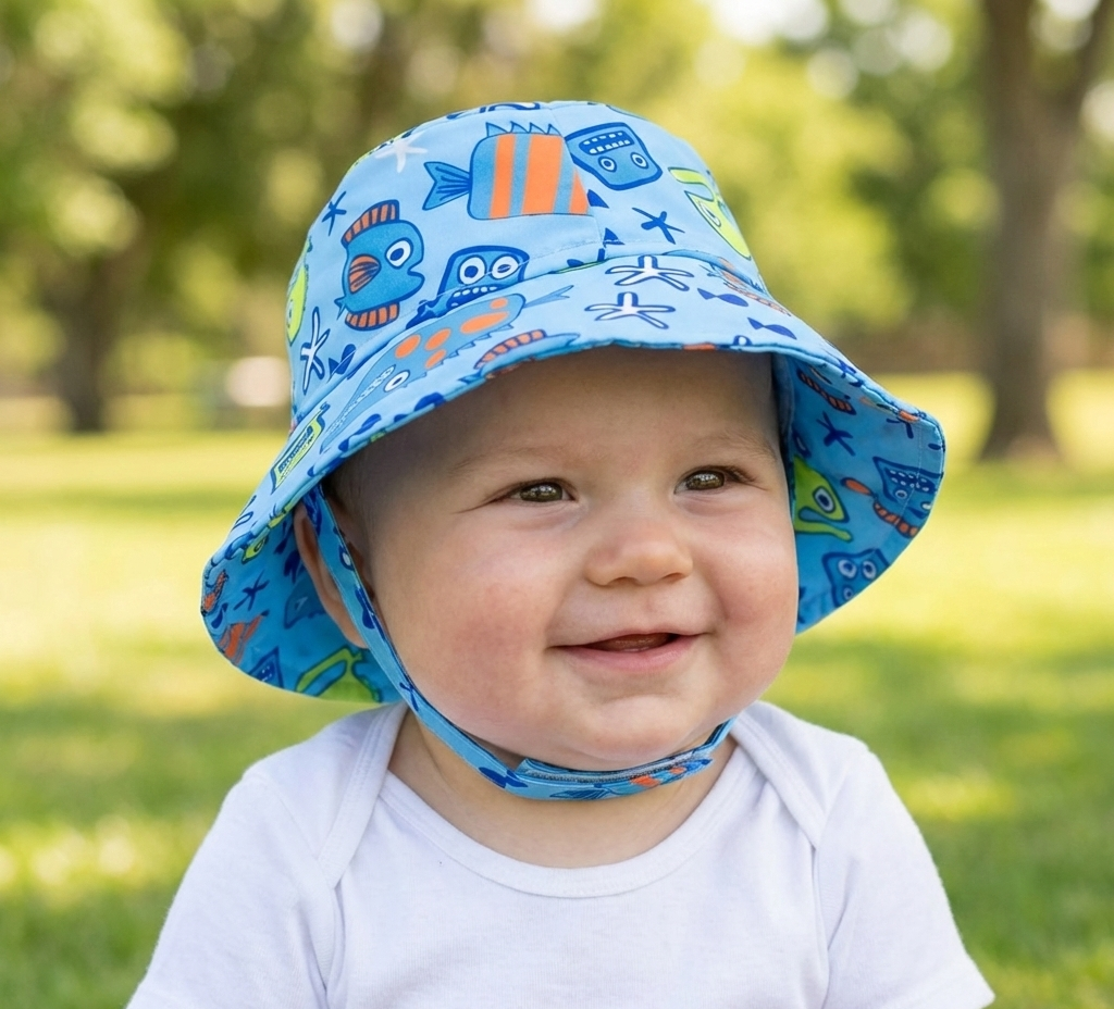 summer hats for infants Monster Fish Blue Boys Bucket Sun Hat