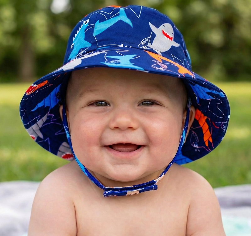 Navy Blue Monster Fish Baby & Toddler Boy Sun Hat With UPF 50+ Protection