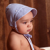 Blue and White SEERSUCKER Easter Bonnet for Baby Boy, Monogram Optional Infant Easter Hat, Newborn Sun Bonnet Summer HaT