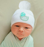 White Newborn Baby Hospital Beanie Hat With Pom Pom - Gender Neutral Infant Hat Newborn Hat