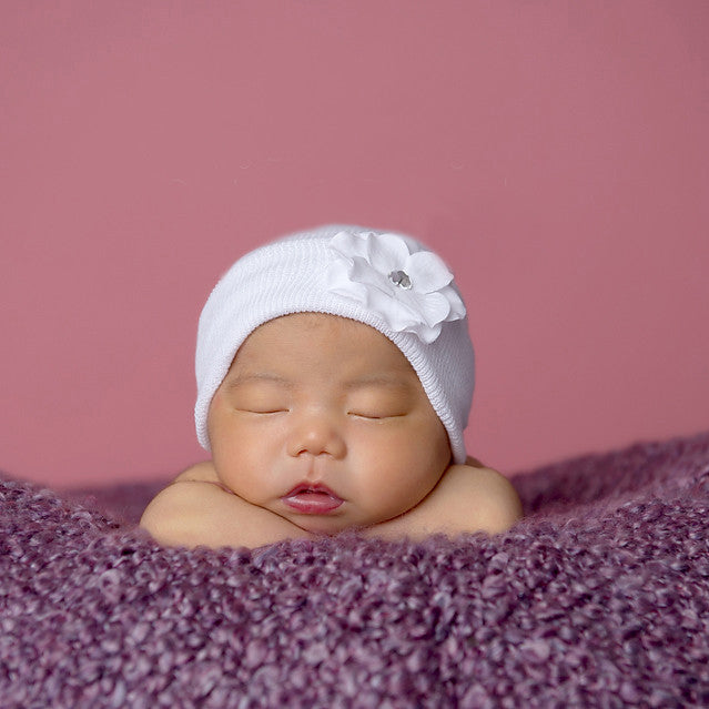 Sweet Plumeria Baby Girl Newborn Hospital Hat - Purple Flower Infant Hat Newborn Hat