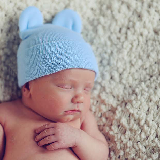 Newborn Baby Boy Hospital Hat with Bear Ears, Blue,100% authentic Sterile Fabric Soft Cotton - Baby Boy Crochet Baby Hat With Wooden Button