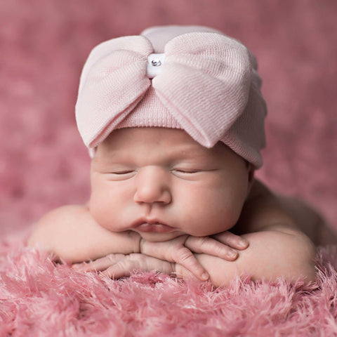 Newborn Baby Girl Hospital Hat, Pink Bow with Jewel Infant Hat Newborn Hat