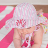 Pink and Gray Seersucker Print Baby and Toddler Girl Sun Hat Newborn Hats Infant Summer Hat