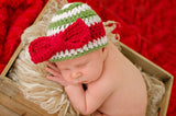 Red Christmas Bow Striped Christmas Baby Girl Hat Newborn Crochet Baby Hat Infant Hat