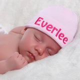 Personalized Solid Pink Newborn Baby Girl Hospital Beanie Hat with Pink Letters, Newborn Baby Hat