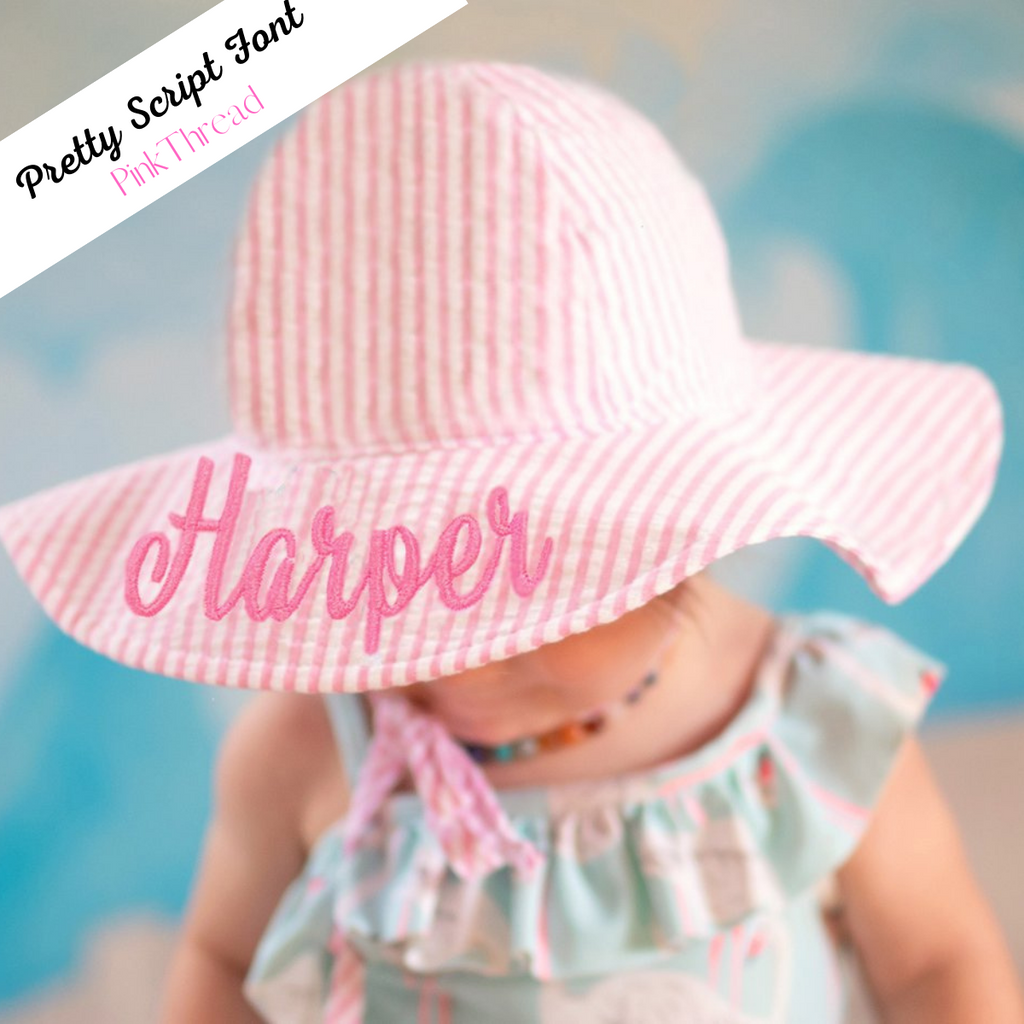 summer infant free shipping Personalized Pink and White Wide Brim Seersucker Baby Sun Hat Newborn Hat Infant Summer Hat 3-6 months