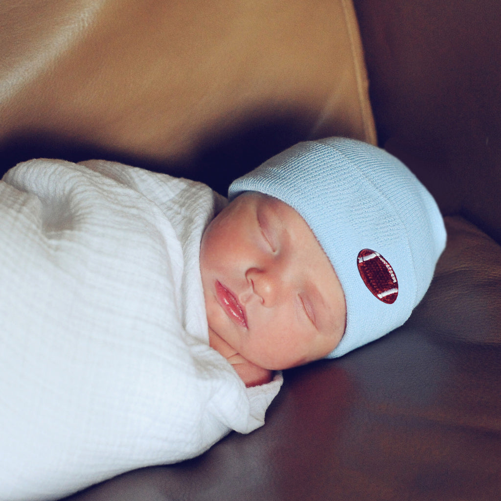 Blue Football Newborn Beanie Hospital Hat For 0-3 Months Old Boy, Infant Beanie Hat, Newborn Hospital Hat
