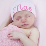 Personalized Newborn Baby Girl Hospital Beanie Hat With Sweet Heart Font Solid Pink Letters Infant Hat Newborn Hat