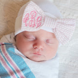 Seersucker Monogrammed Bow Newborn Baby Girl Hospital Beanie Hat Newborn Hat Infant Hat