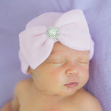 Pink Classic Pearl and Rhinestone Nursery Big Bow Newborn Girl Hospital Hat - Pink Newborn Hat Infant Hat