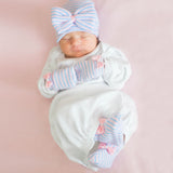 Striped Traditional Receiving Nursery Hat, Mittens and Booties Set for Newborn Girls