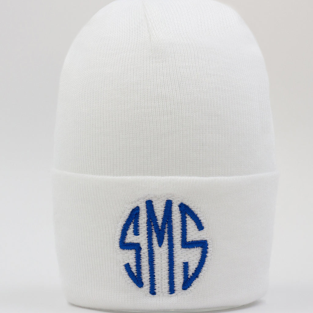 Monogramed Shadow Stitch White Newborn Boy Hospital Beanie Hat Infant Hat Newborn Hat