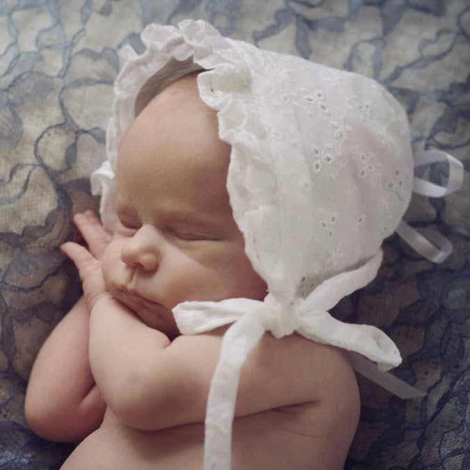 White Eyelet Baby Girl's Bonnet - Monogram Optional Infant Hat Newborn Hat Baby Sun Hat