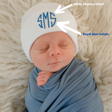 Monogramed Shadow Stitch White Newborn Boy Hospital Beanie Hat Infant Hat Newborn Hat