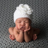 Pure Angel White Flower Baby Girl Crochet Beanie Newborn Hat Infant Crochet Baby Hat