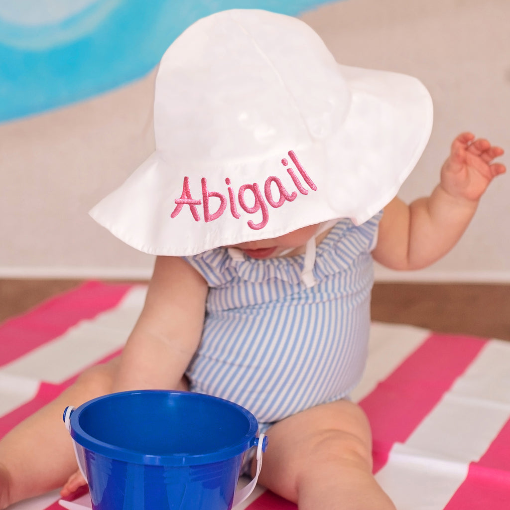 Personalized White Wide Brim Sun Protective Baby and Toddler Sun Hat for Girls Newborn Hats Infant Summer Hat