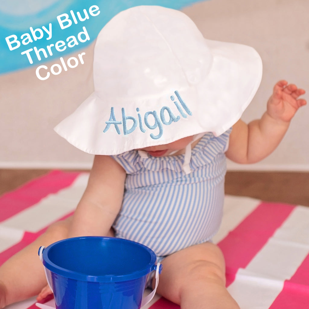 Personalized White Wide Brim Sun Protective Baby and Toddler Sun
